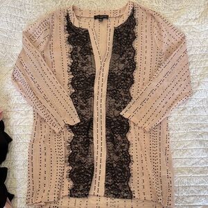 Pink and Black Lace Long Sleeve Top
